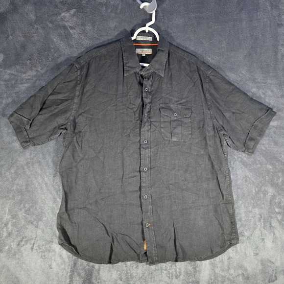 Faconnable Jeans Linen Button Up Short Sleeve Casual Shirt XL - Picture 2 of 7